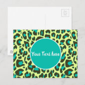 Leopard Animal Print Pattern Cirkel Geel Blauwgroe Briefkaart (Voorkant / Achterkant)