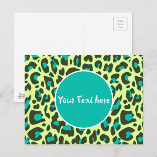 Leopard Animal Print Pattern Cirkel Geel Blauwgroe Briefkaart (Voorkant / Achterkant)