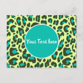 Leopard Animal Print Pattern Cirkel Geel Blauwgroe Briefkaart (Voorkant)