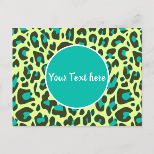 Leopard Animal Print Pattern Cirkel Geel Blauwgroe Briefkaart (Voorkant)