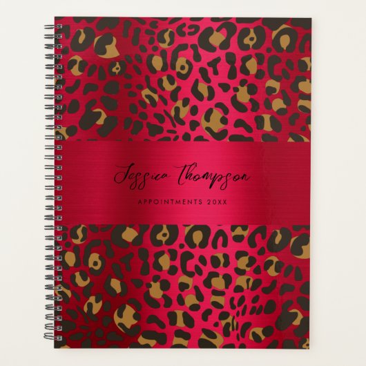 Leopard Animal Print Red Burgundy Metallic Planner (Voorkant)