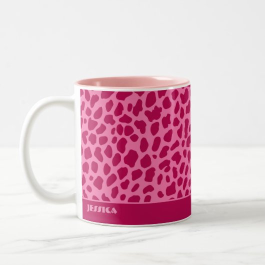 Leopard Animal Print Retro Roze y2k Esthetische na Tweekleurige Koffiemok (Links)