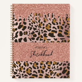 Leopard Animal Print Roos Gold Pink Glitter Driver Notitieboek