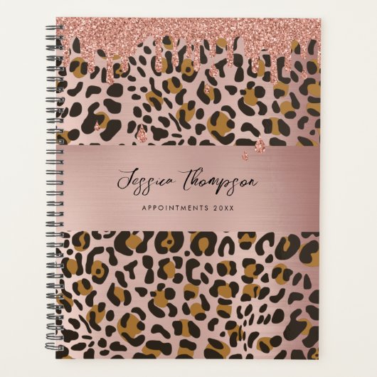 Leopard Animal Print Roos Gold Pink Glitter Driver Planner (Voorkant)