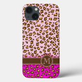 Leopard animal print roze monogram draagtas Case-Mate iPhone case (Achterkant)