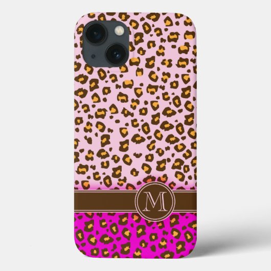 Leopard animal print roze monogram draagtas Case-Mate iPhone case (Achterkant)