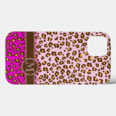 Leopard animal print roze monogram draagtas Case-Mate iPhone case (Achterkant (horizontaal))