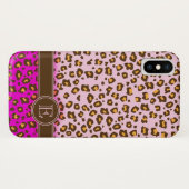Leopard animal print roze monogram draagtas Case-Mate iPhone case (Achterkant (horizontaal))