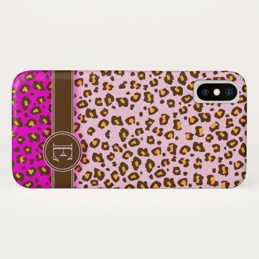 Leopard animal print roze monogram draagtas Case-Mate iPhone case (Achterkant (horizontaal))