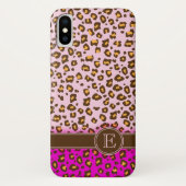 Leopard animal print roze monogram draagtas Case-Mate iPhone case (Achterkant)