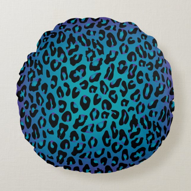 Leopard Animal Print Stijlvol Paars Ombre Rond Kussen (Voorkant)