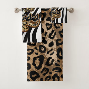 Leopard Animal Print Towel Set Boss High Hiel Bad Handdoek