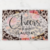 Leopard Animal Print Tropische Roze Floral Mini Sparkling Wijnetiket (Enkel label)