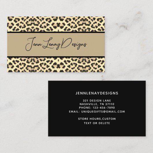 Leopard Animal Print Zwart Beige Custom Visitekaartje (Voorkant / Achterkant)