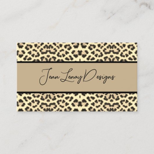 Leopard Animal Print Zwart Beige Custom Visitekaartje (Voorkant)
