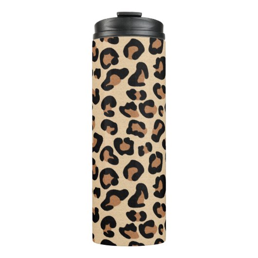 Leopard Animal Print, zwart, bruin en bruin Thermosbeker (Voorkant)