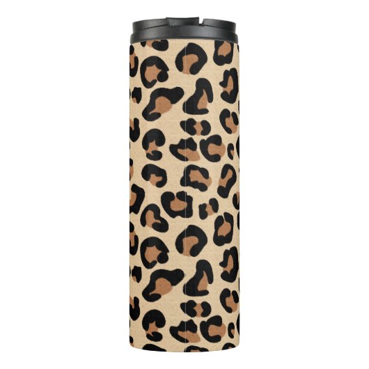 Leopard Animal Print, zwart, bruin en bruin Thermosbeker (Achterkant)