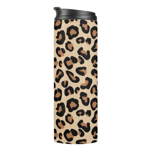 Leopard Animal Print, zwart, bruin en bruin Thermosbeker (Geroteerd rechts)