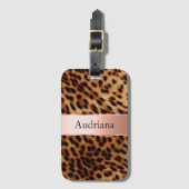 Leopard Animal Roos Pink Ribbon Naam Bagagelabel (Voorkant (verticaal))