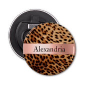 Leopard Animal Roos Pink Ribbon Naam Button Flesopener (Voorkant)