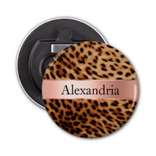 Leopard Animal Roos Pink Ribbon Naam Button Flesopener