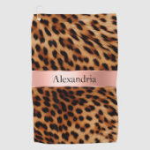 Leopard Animal Roos Pink Ribbon Naam Golfhanddoek (Voorkant)