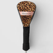 Leopard Animal Roos Pink Ribbon Naam Golfheadcover (Voorkant)