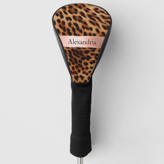 Leopard Animal Roos Pink Ribbon Naam Golfheadcover (Voorkant)