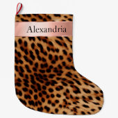 Leopard Animal Roos Pink Ribbon Naam Grote Kerstsok (Voorkant)