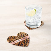 Leopard Animal Roos Pink Ribbon Naam Kartonnen Onderzetters (Insitu)