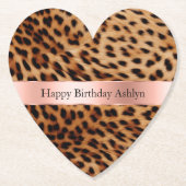 Leopard Animal Roos Pink Ribbon Naam Kartonnen Onderzetters (Voorkant)