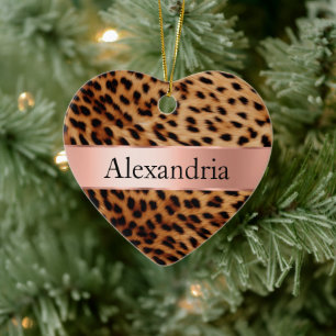 Leopard Animal Roos Pink Ribbon Naam Keramisch Ornament
