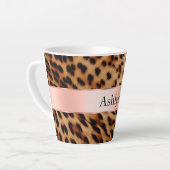 Leopard Animal Roos Pink Ribbon Naam Latte Mok (Linkerhoek)