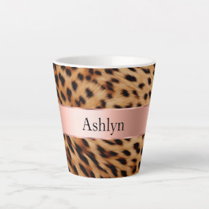Leopard Animal Roos Pink Ribbon Naam Latte Mok