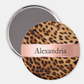 Leopard Animal Roos Pink Ribbon Naam Magneet (Voorkant / Achterkant)