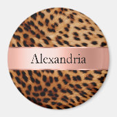 Leopard Animal Roos Pink Ribbon Naam Magneet (Voorkant)