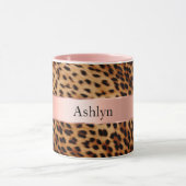 Leopard Animal Roos Pink Ribbon Naam Mok (Midden)