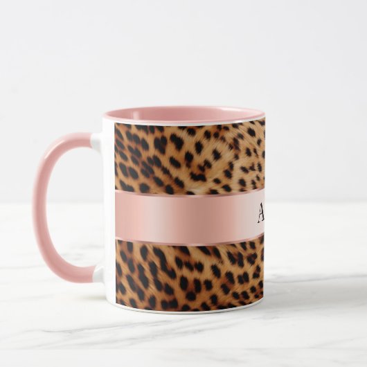 Leopard Animal Roos Pink Ribbon Naam Mok (Links)