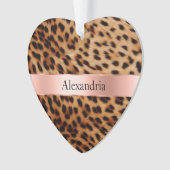 Leopard Animal Roos Pink Ribbon Naam Ornament (voorkant)