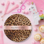 Leopard Animal Roos Pink Ribbon Naam Papieren Bordje (Feest)