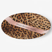 Leopard Animal Roos Pink Ribbon Naam Papieren Bordje (Gekanteld)