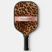 Leopard Animal Roos Pink Ribbon Naam Pickleball Paddle (Voorkant)
