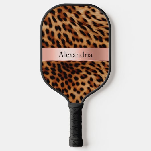 Leopard Animal Roos Pink Ribbon Naam Pickleball Paddle (Voorkant)