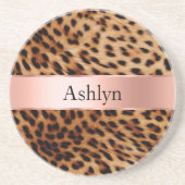 Leopard Animal Roos Pink Ribbon Naam Zandsteen Onderzetter (Voorkant)