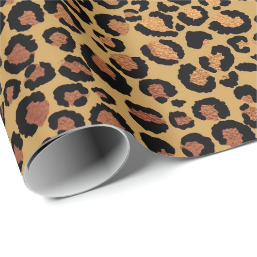 Leopard Animal Skin Gold Black Bronze African Fur Cadeaupapier (Rol Hoek)