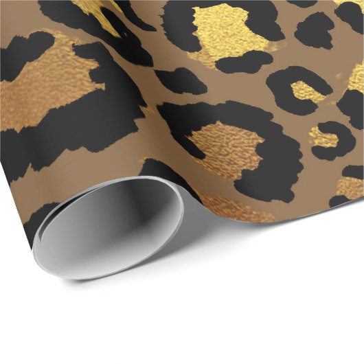 Leopard Animal Skin Gold Black Bronze African Lux Cadeaupapier (Rol Hoek)