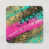 ** Leopard AP93 Abstract Dier Neon Gold Bold Vierkante Visitekaartje (Achterkant)