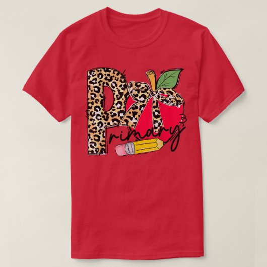 Leopard Apple basisschool Leerleraar Terug T-shirt (Design voorkant)