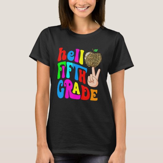 Leopard Apple Hello 5th Grade Teacher Kids Back To T-shirt (Voorkant)