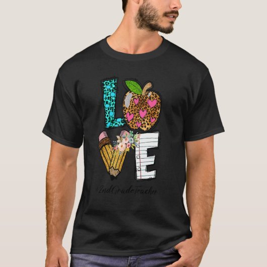 Leopard Apple Love 2e graad leraar terug naar Scho T-shirt (Voorkant)
